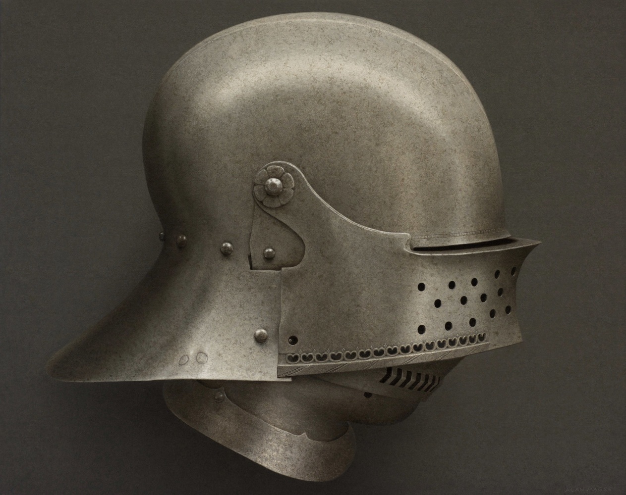 Alan Magee, Helmet III, 2019, acrylic on canvas, 40 1/8 x 50 1/8 inches