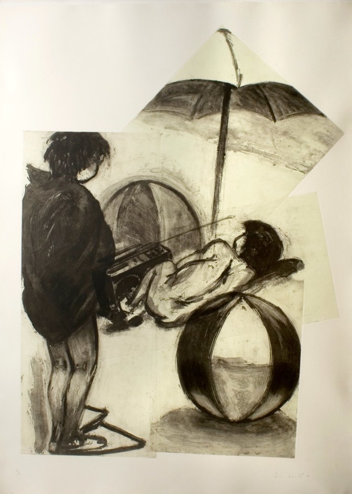 Eric Fischl, Beach Balls, 1982, aquatint, 54 x 38 1/2 inches