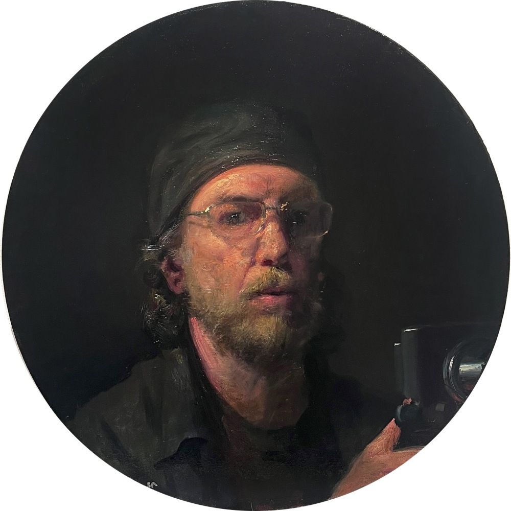 Steven Assael Self-Portrait Tondo, 2023 oil on canvas 18 7/8 inches diameter