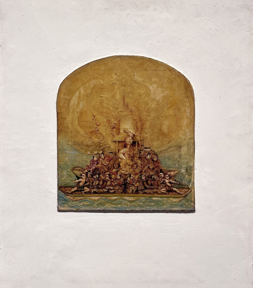 Gregory Gillespie Ancient Boats, 1987-8 oil and alkyd on panel 24 1/4 x 21 1/2 inches