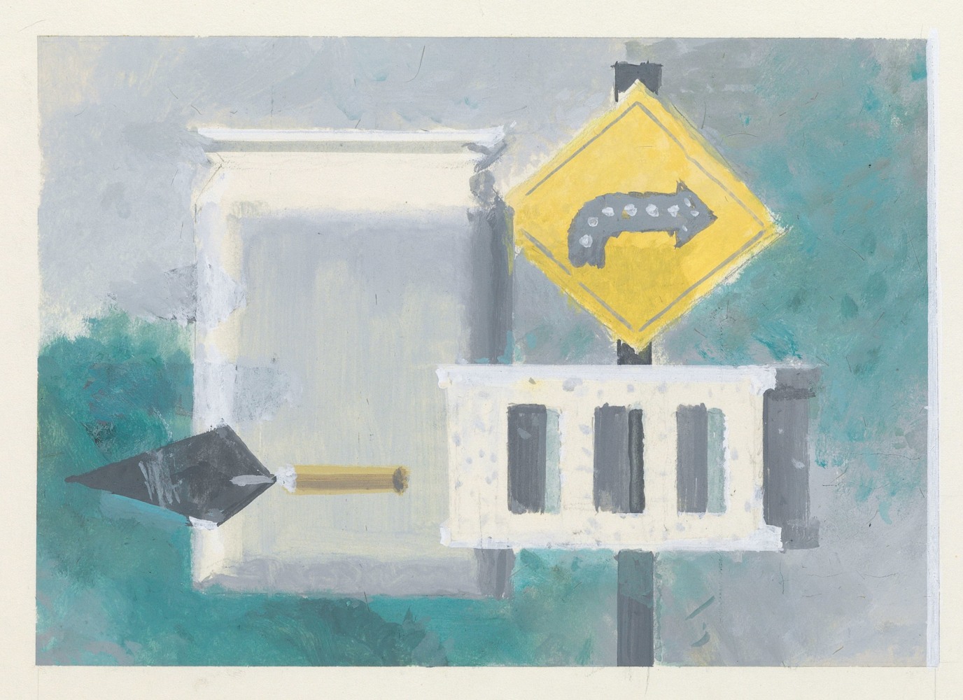 Walter Murch, Directions, 1951-57, gouache and pencil on paper, 9 3/8 x 11 3/8 inches