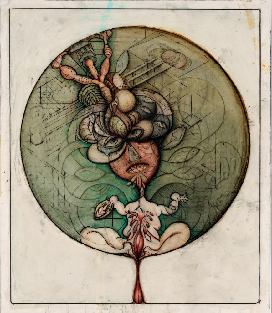 Untitled (Womb), 1985, oil and pencil on acetate, 16 x 13 3/4 inches (sight)