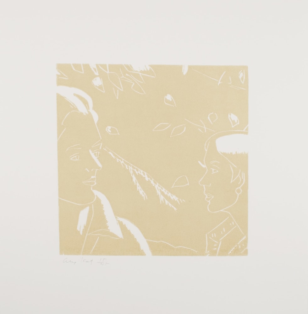 Alex Katz, A Tremor in the Morning: Rackstraw and Peggy, 1986, color woodcut,  20 x 20 inches