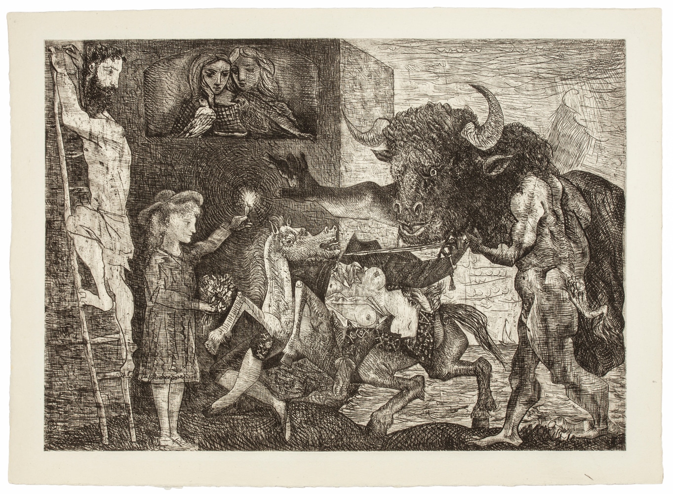 La Minotauromachie, 1935 etching and drypoint printed on Montval paper  19 13/16 x 27 1/8 inches (image) 22 5/16 x 30 5/8 inches (sheet) 32 1/4 x 39 inches (framed)