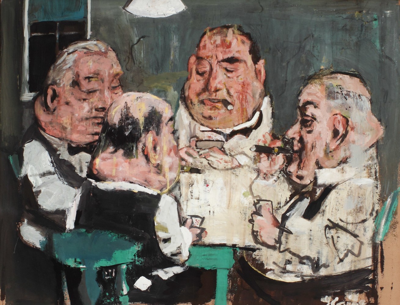 Jack Levine The Card Players, 1940 gouache on paper 16 ¾  x  21 ¾ inches
