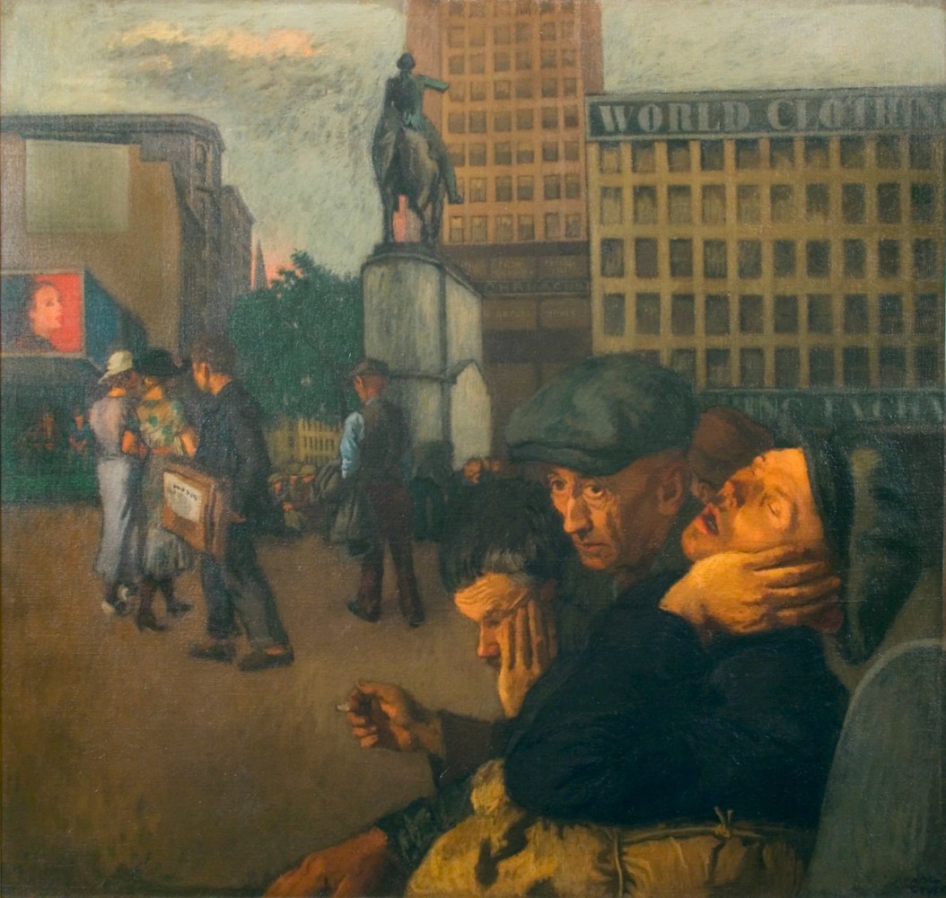 Raphael Soyer, In the City Park, c. 1934, oil on canvas, 38 x 40 inches