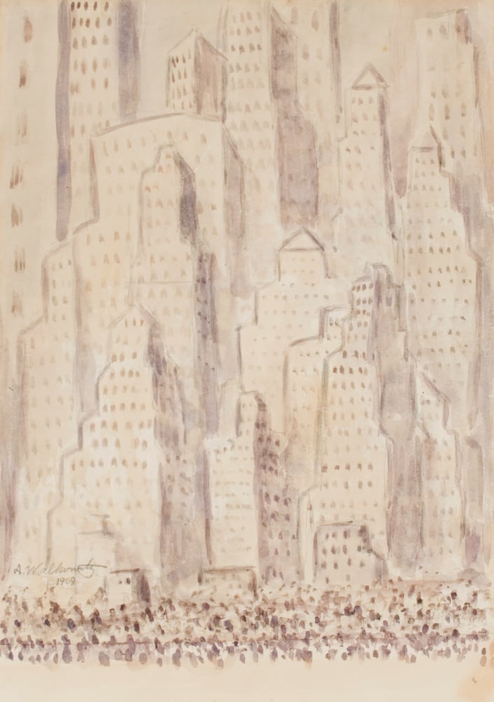 ABRAHAM WALKOWITZ, Untitled (Cityscape), 1909, watercolor on paper, 13 x 9 inches