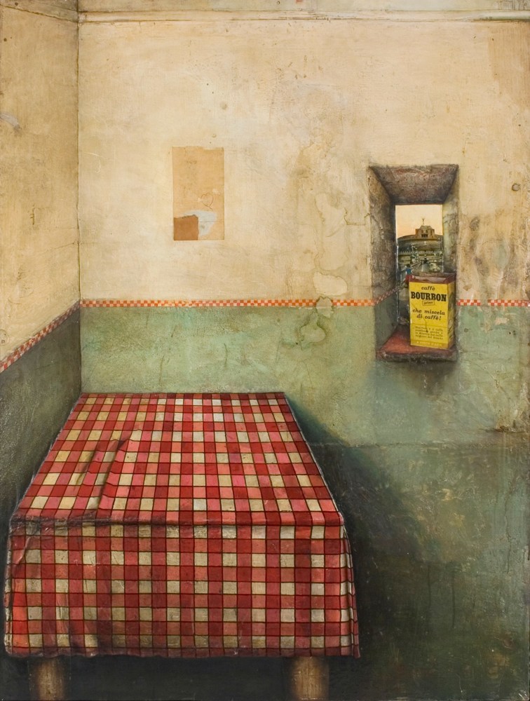 Gregory Gillespie Roman Interior (Still Life), 1966-67 oil and magazine photographs on wood 43 3/4 x 33 inches