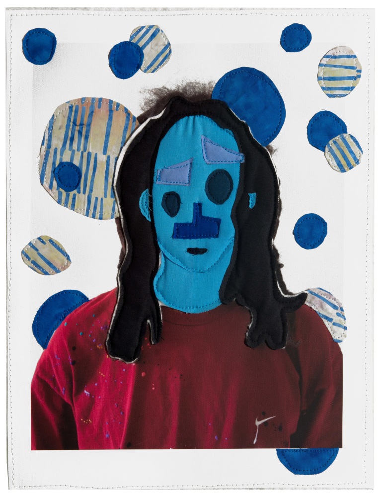 Michael C. Thorpe If the rapper Blu had dreads, 2022 Quilting cotton and pigment on canvas 18 x 14 ¼ inches