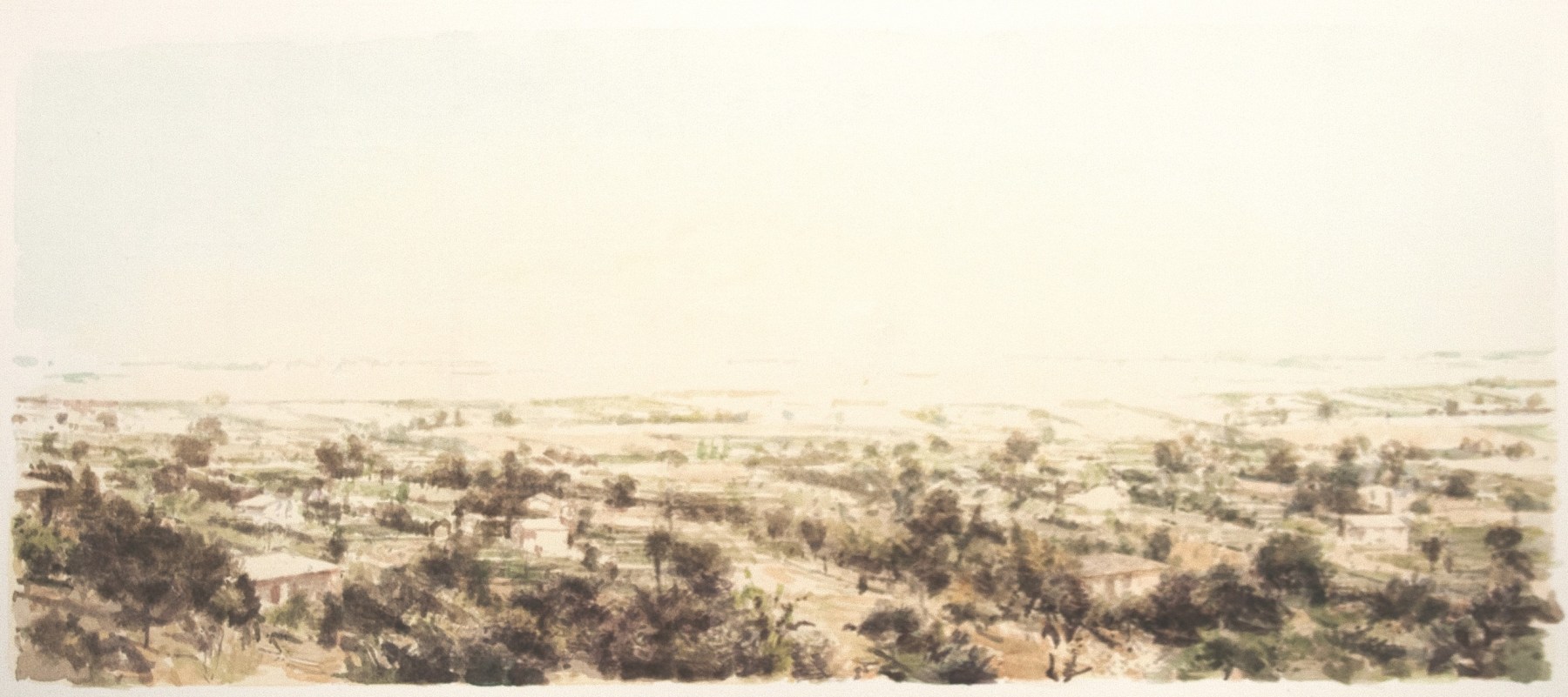 Robert Bauer Landscape, 2021 gouache image: 7 1/2  x 17 1/2 inches on paper: 12  x 21 3/4 inches