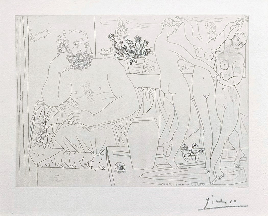 Pablo Picasso Sculpteur avec un Groupe sculpté (Hommage à Carpeaux), 1934 (March 2, Paris) etching on Montval laid paper with Montgolfier watermark 8 3/4 x 12 1/4 inches (image) 15 1/4 x 19 3/4 inches (sheet) Edition of 50