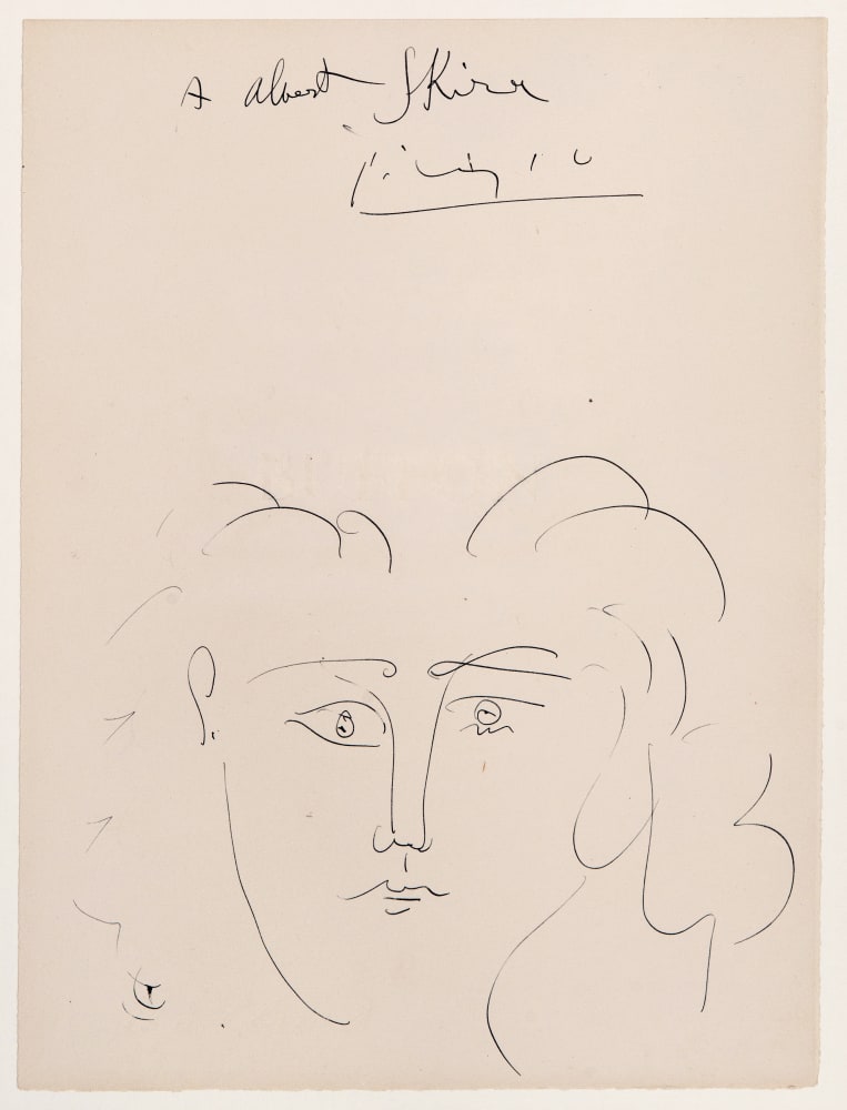 PABLO PICASSO (1881-1973)  Tête de femme (Dora Maar), c. 1942  pen and India ink on paper 14 1/2 x 10 7/8 inches Signed and dedicated upper center  &quot;A Albert Skira / Picasso&quot;  Certificate of Authenticity provided by Maya Widmaier-Picasso