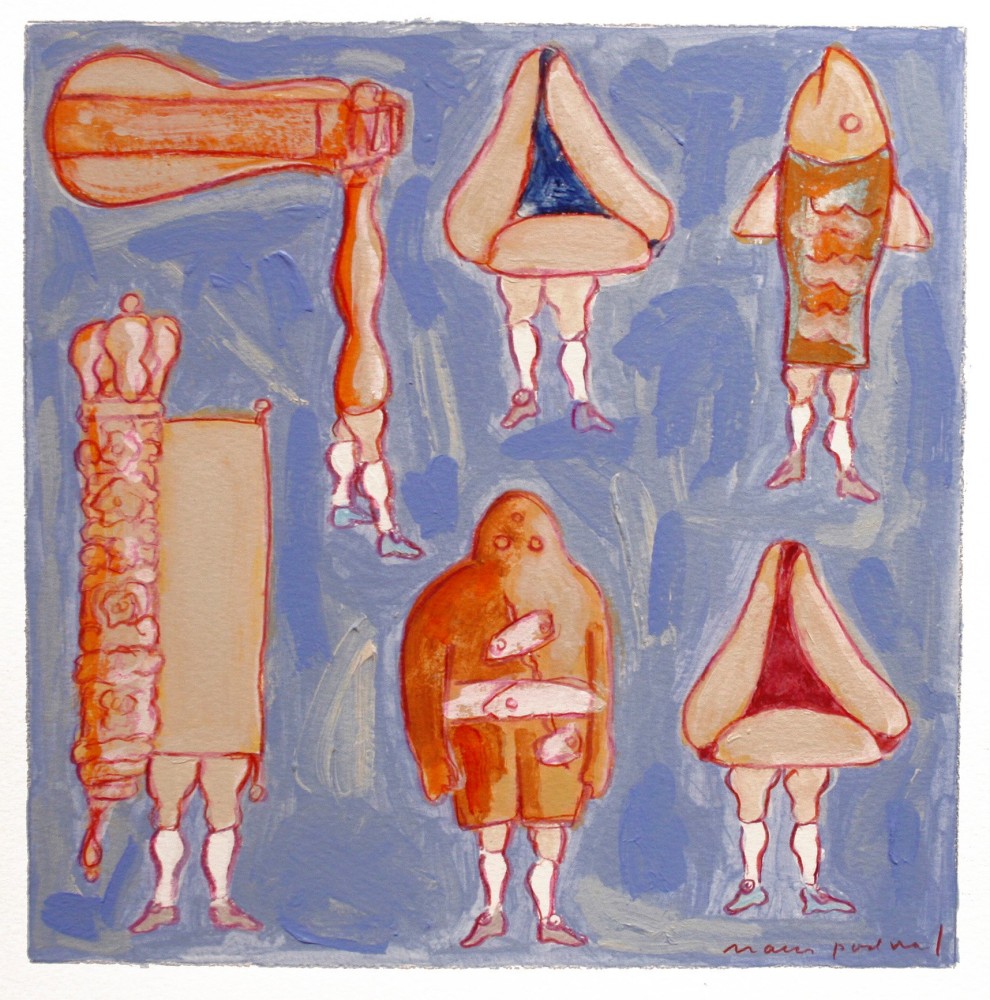 Mark Podwal, Prague Purim Costumes, 2008, acrylic, gouache and colored pencil on paper, 12 x 12 inches (image)
