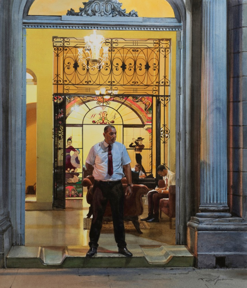 Rance Jones, Night Shift, 2020, watercolor on paper, 21 x 18 inches