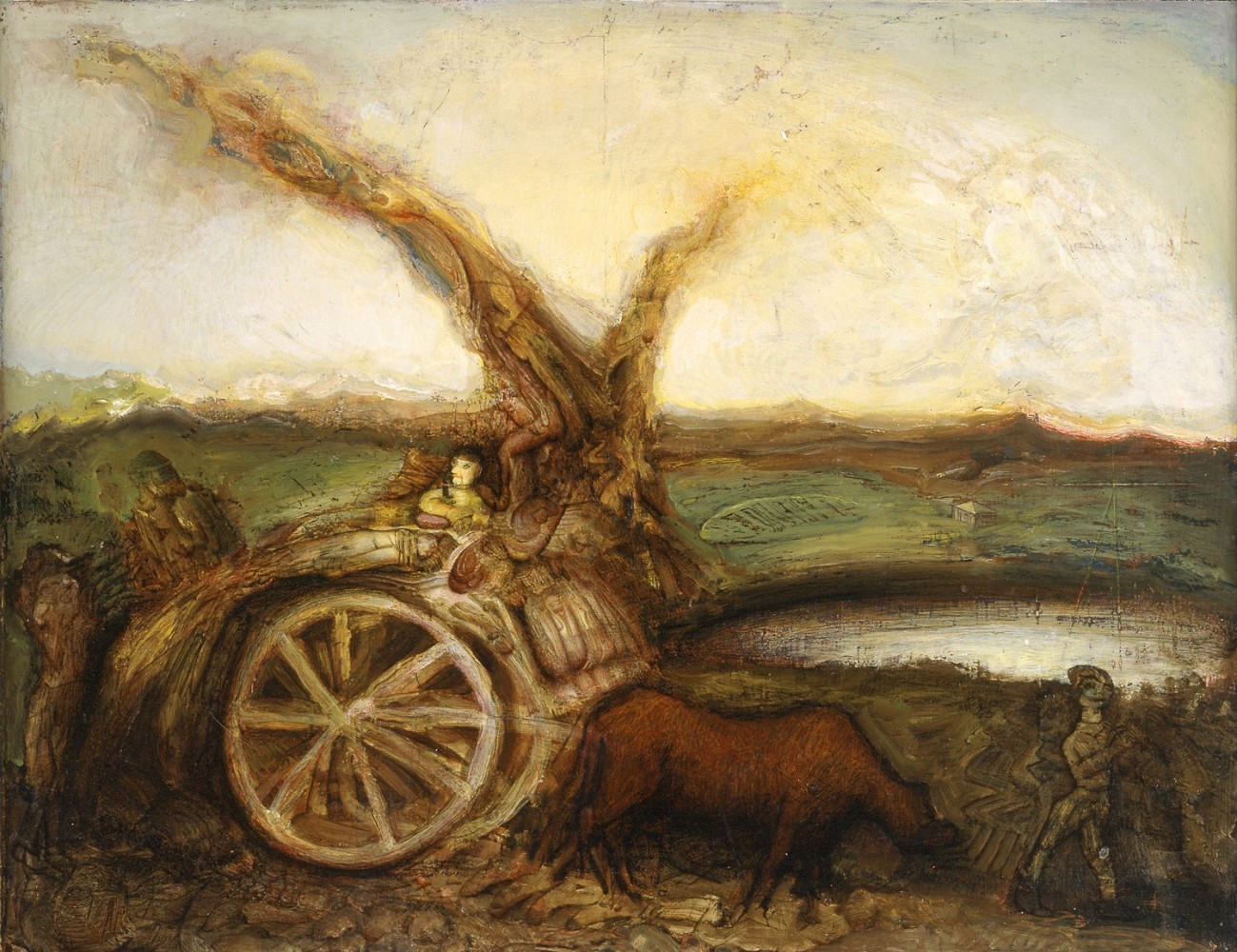 Gregory Gillespie Landscape with Cart, 1992 oil on panel 16 1/4 x 21 inches