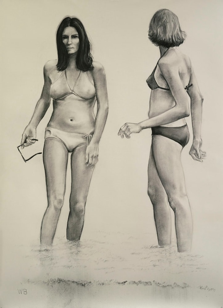 William Beckman Bathers, 2018 charcoal on paper 98 3/4 x 72 inches