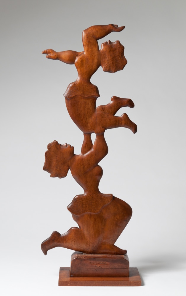 CHAIM GROSS  Acrobatic Performers, 1942 mahogany, unique 37 1/4 h x 15 3/8 w x 6 5/8 d inches