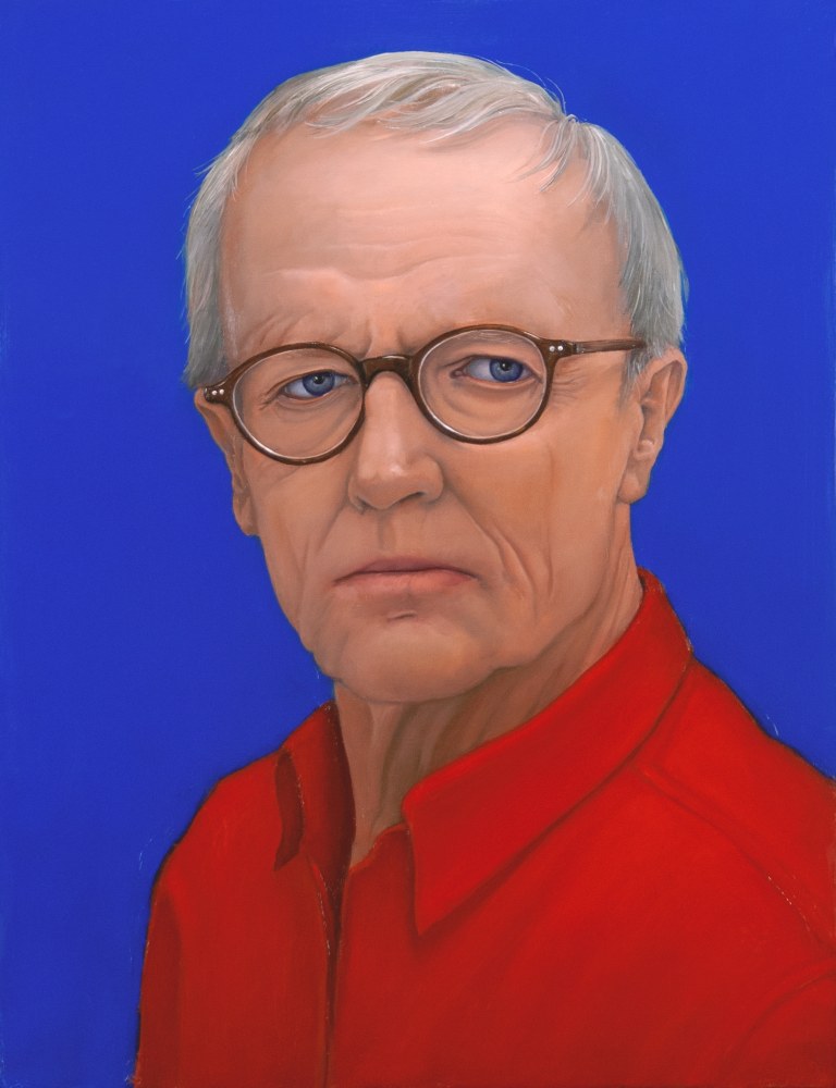 William Beckman Self-Portrait Red on Blue, 2020 oil on panel 21 1/8 x 16 1/4 inches