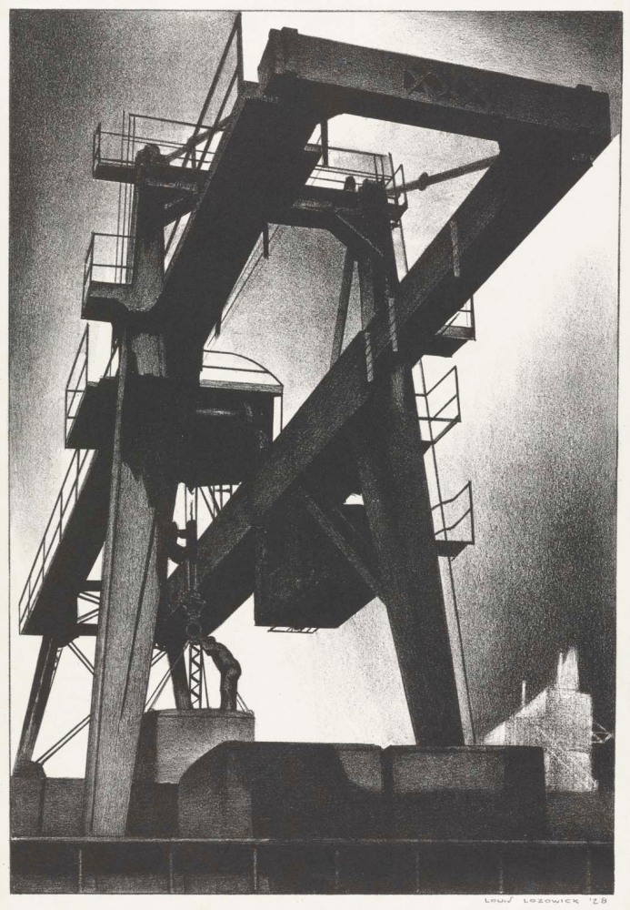 Louis Lozowick, Crane, 1928, lithograph, 15 7/8 x 11 3/8 inches