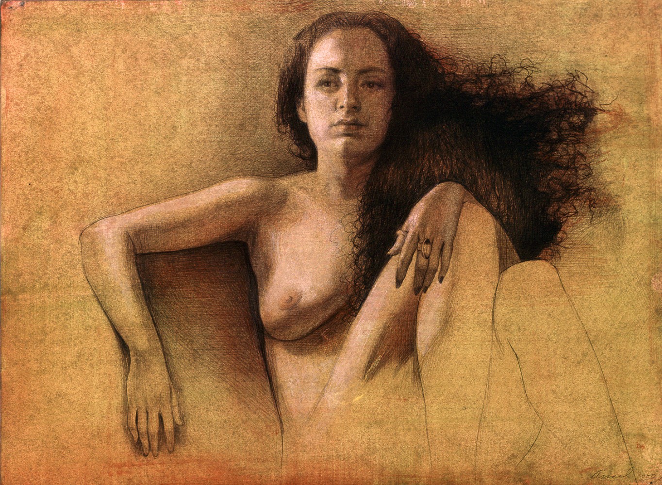 Steven Assael, Alex with Green Wash, 2000, acrylic wash, ink &amp; graphite on paper, 9 3/4 x 13 1/4 inches