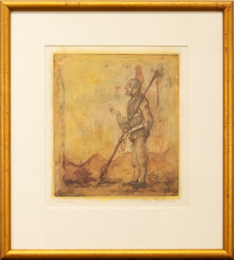 Gregory Gillespie, Warrior, nd, etching and wash, 9 3/4 x 8 3/8 inches