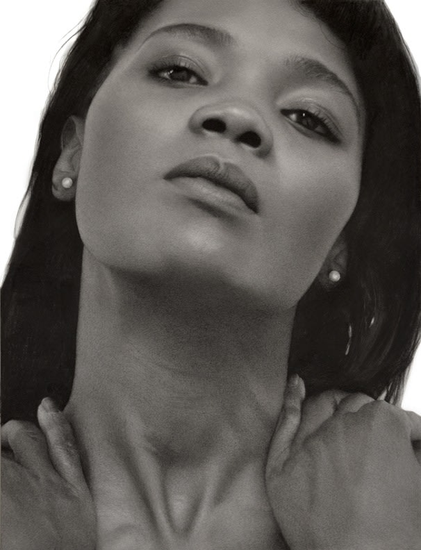 Held, 2020, compressed charcoal on paper, 50 x 38 inches