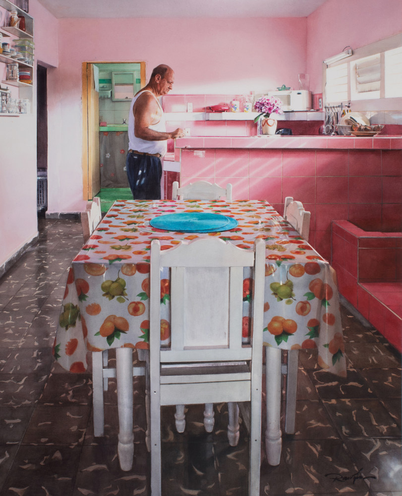Rance Jones, Pink Kitchen, 2023, watercolor on paper, 25 x 21 inches