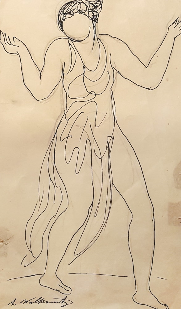 Abraham Walkowitz Dancer #3 ink and pencil on paper 14 x 8 1/2 inches
