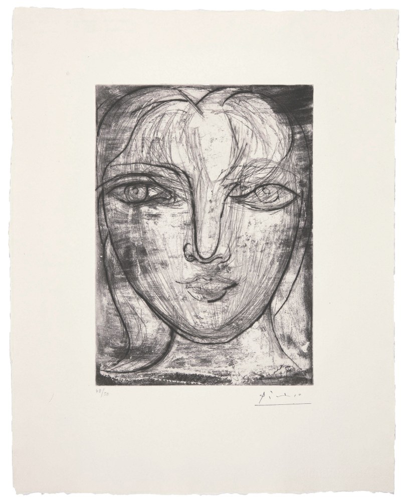 Portrait de Marie-Thérèse de face, 1934 etching and drypoint printed on laid paper with Richard de Bas watermark 12 3/8 x 9 inches (image) 19 7/8 x 15 3/4 inches (sheet) Edition 48/50, from the caisse à remords