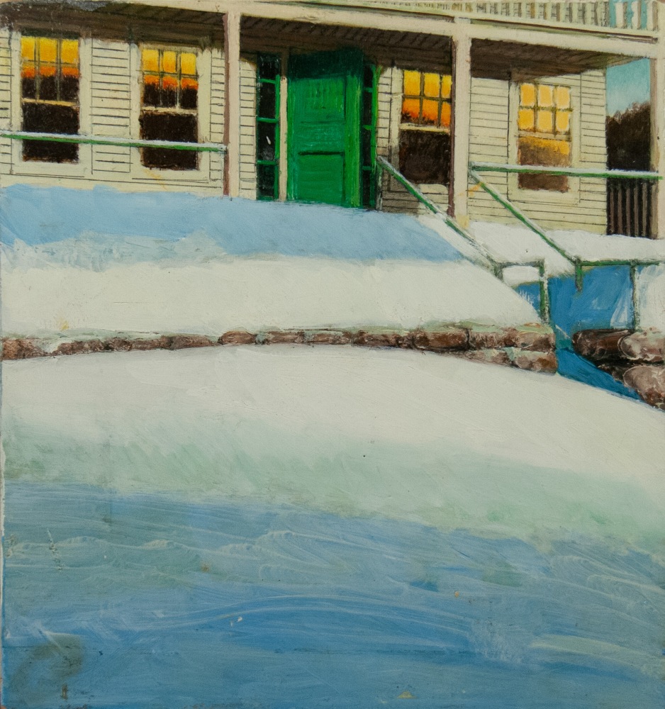 Gregory Gillespie Backyard in Williamsburg, c. 1999 oil on wood 10 3/4 x 11 1/2 inches