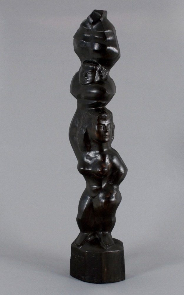 CHAIM GROSS Acrobats Balancing, 1953 ebony 40 1/2 x 9 x 5 1/2 inches