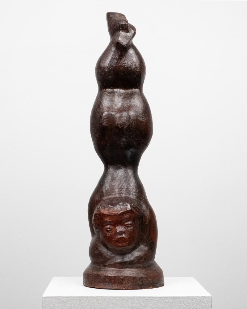 Chaim Gross, Tumbler, 1944, Lignum Vitae wood, 25 1/2 x 7 x 7 inches