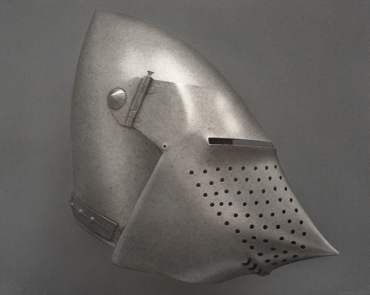 Alan Magee, Helmet II, 2019, acrylic on canvas, 40 1/8 x 50 1/8 inches