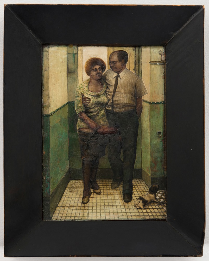 Gregory Gillespie Standing Couple, 1967 oil, tempera and collage on wood 10 3/4 x 8 1/2 inches (includes artist's frame)