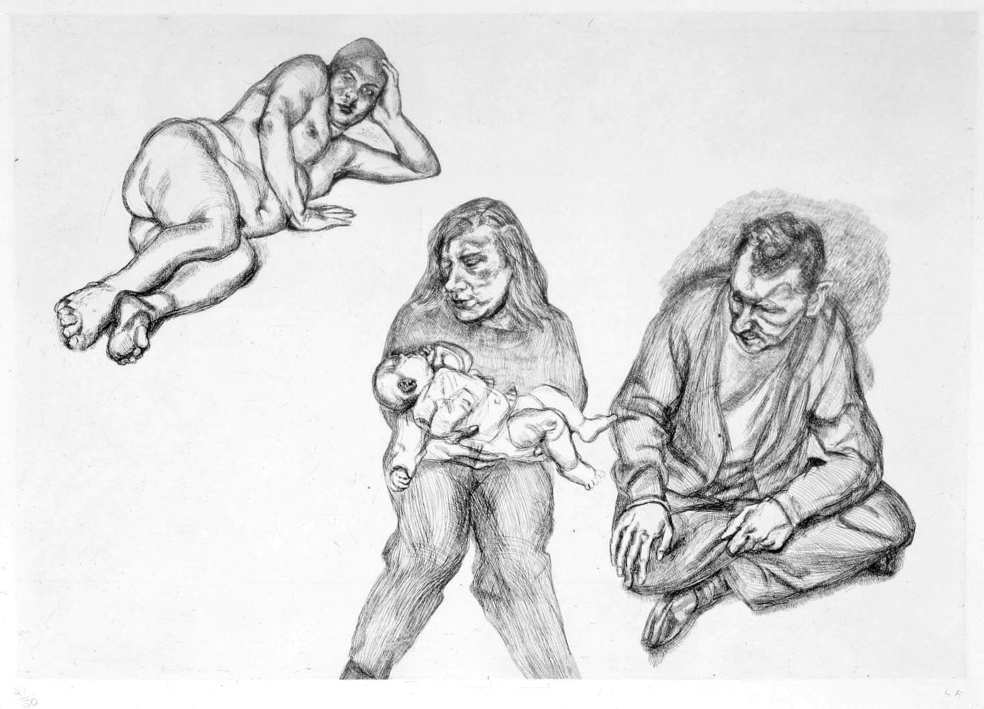 Lucian Freud Four Figures, 1991 Etching on Somerset Satin White paper 23 1/2 x 33 5/8 inches (plate) 27 x 37 1/4 inches (sheet) Edition 23/30