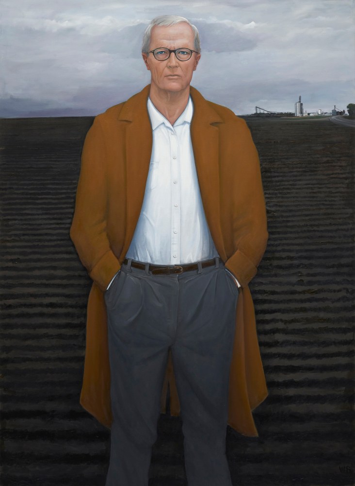 William Beckman Overcoat with Plowed Field, 2018-21 oil on canvas 100 x 73 inches