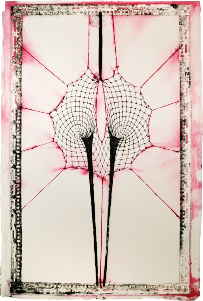 Double Black Hole (Red and Black)

fishnet bodysuit pigment embossing on cotton base sheet

58 1/2h x 36w in
