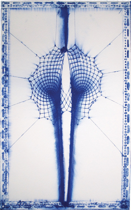 Double Black Hole
(Blue and White), 2009
fishnet bodysuit pigment embossing on cotton base sheet 58 &amp;times; 35.75 inches
(147.3 &amp;times; 90.8 cm)