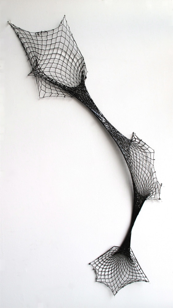 Blow Out,&amp;nbsp;Black polyester, cotton fishnet stocking and resin.&amp;nbsp;40 x 18 inches