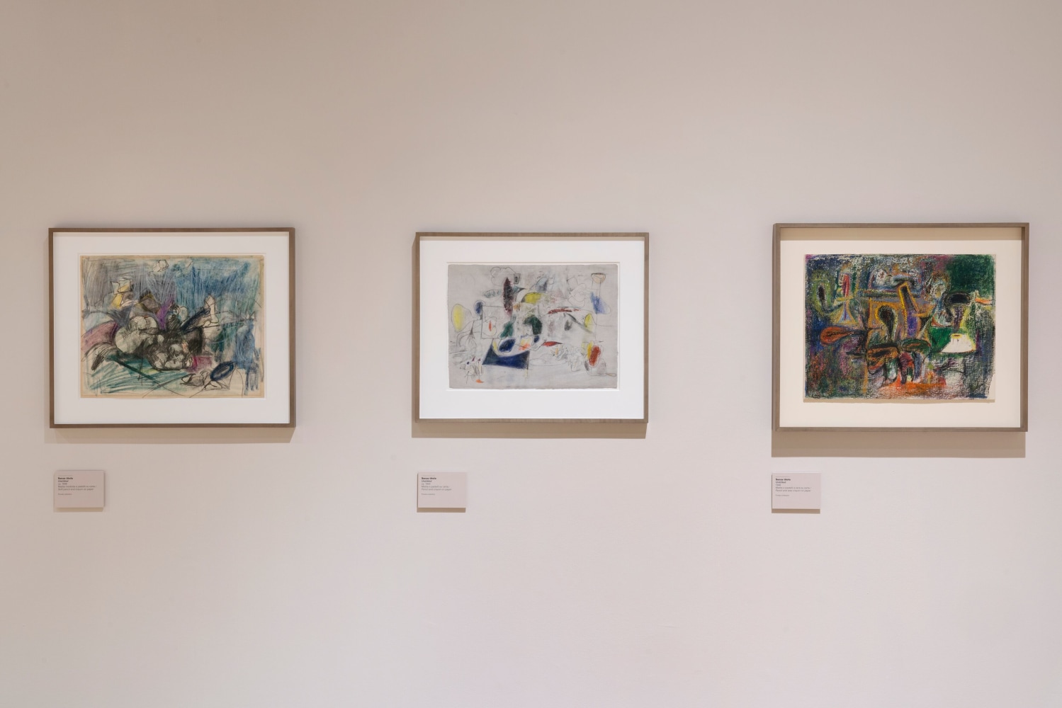 Installation photograph showing a three abstract drawings by Gorky from the 1940s