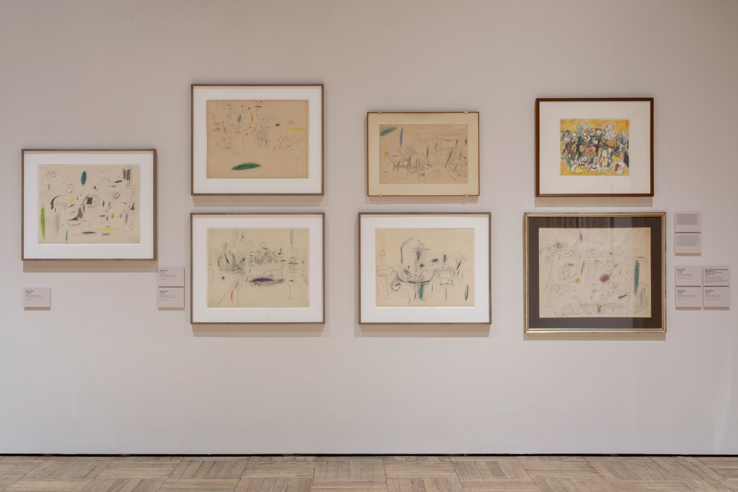 Installation photograph showing a seven abstract drawings by Gorky from the 1940s