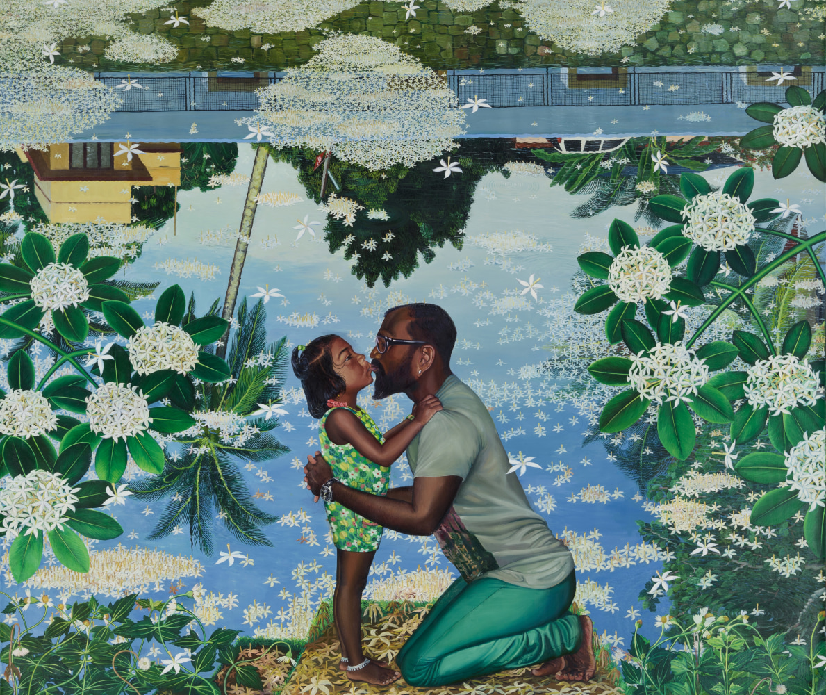 RATHEESH T.​​  Kiss (Clear Pond), 2016  Oil on canvas  72 x 84.2 in / 183 x 214 cm Collection: Nasher Museum of Art at Duke University