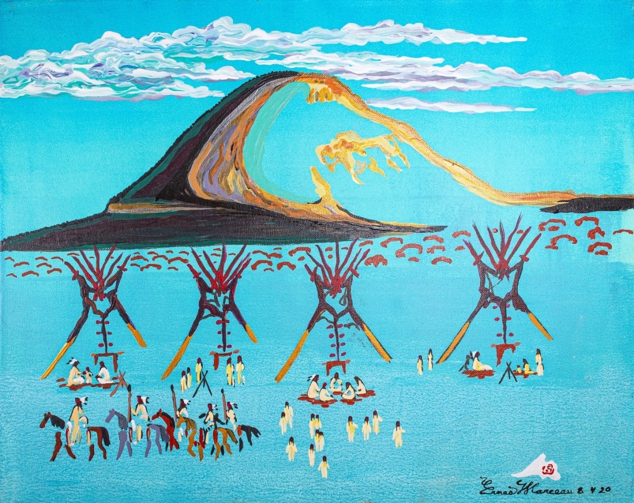 Blackfeet Camp Near Heart Butte Mountain