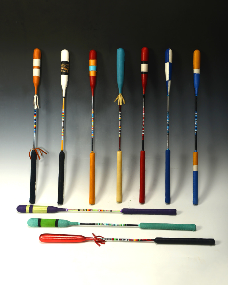 Group of Ten Contemporary Drumsticks

Leather, Fiberglass Rods, and Tape

&amp;copy; 2021 Anthony Yahola&amp;nbsp;
