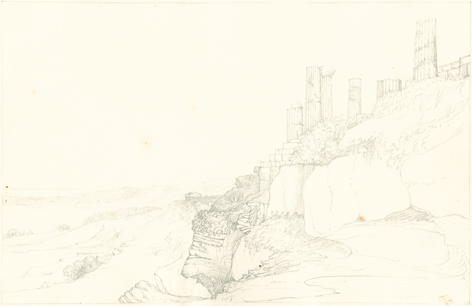 Sir John Frederick William Herschel (English, 1792-1872) &quot;No 391 View from below the Temple of Juno, Girgenti Sicily. Temple of Concord in the distance”, 27 June 1824 Camera lucida drawing, pencil on paper 20.0 x 31.0 cm on 25.1 x 38.4 cm paper