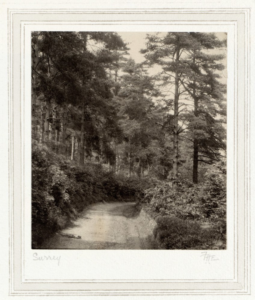 Frederick H. EVANS (English, 1853-1943) &quot;Surrey&quot;, circa 1900 Platinum print 11.5 x 10.3 cm mounted on 32.9 x 25.1 cm paper, ruled ink and wash Initialed &quot;F.H.E.&quot; and titled in pencil on mount