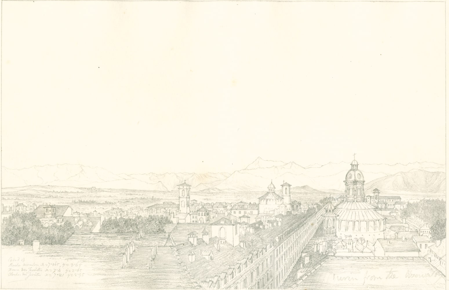Sir John Frederick William HERSCHEL (English, 1792-1872) &quot;No 351 Turin with the chain of the Alps. From the roof of the Observatory”, 1824 Camera lucida drawing, pencil on paper