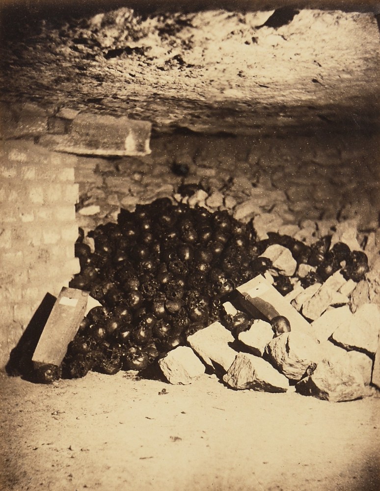 NADAR (Gaspard-Félix Tournachon) (French, 1820-1910) Catacombs of Paris “Pile of Skulls” Crypt  no 5, 1862 Albumen print 20.5 x 15.9 cm