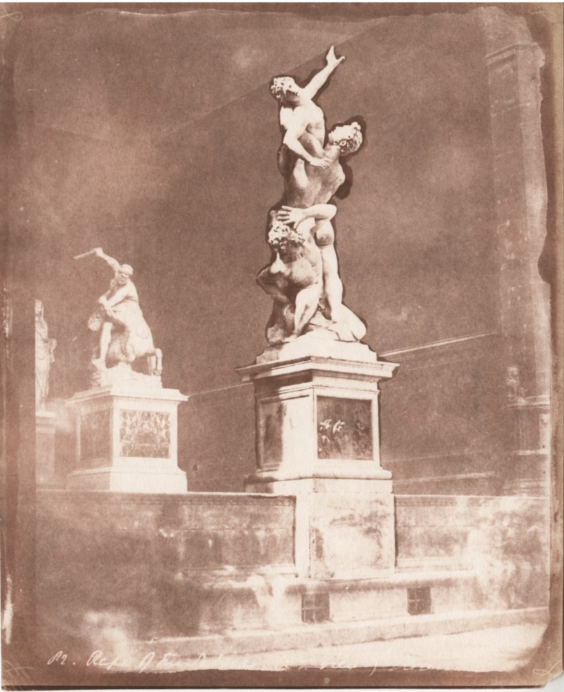 Rev. Calvert Richard JONES (Welsh, 1802-1877) &quot;Rape of the Sabines (2nd view) Florence&quot; by Giambologna, Spring 1846 Salt print from a partially varnished calotype negative 22.4 x 18.5 cm
