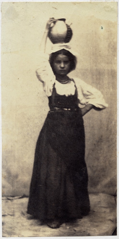 Giacomo CANEVA (Italian, 1813-1865) Girl with vase, Rome, 1850s Coated salt or albumen print from a collodion negative 18.8 x 9.3 cm